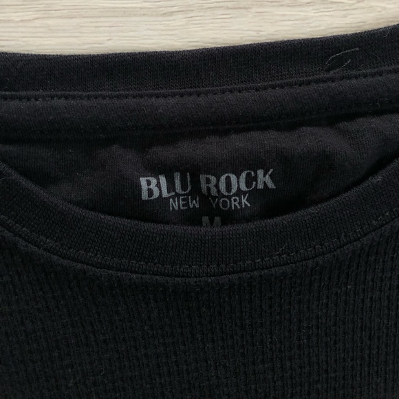 Men’s Blu Rock Black Thermal Waffle Knit T-Shirt Top - Picture 8 of 16